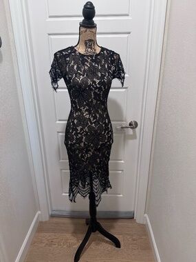 Love, Fire Black and Nude Lace Midi Dress size XS